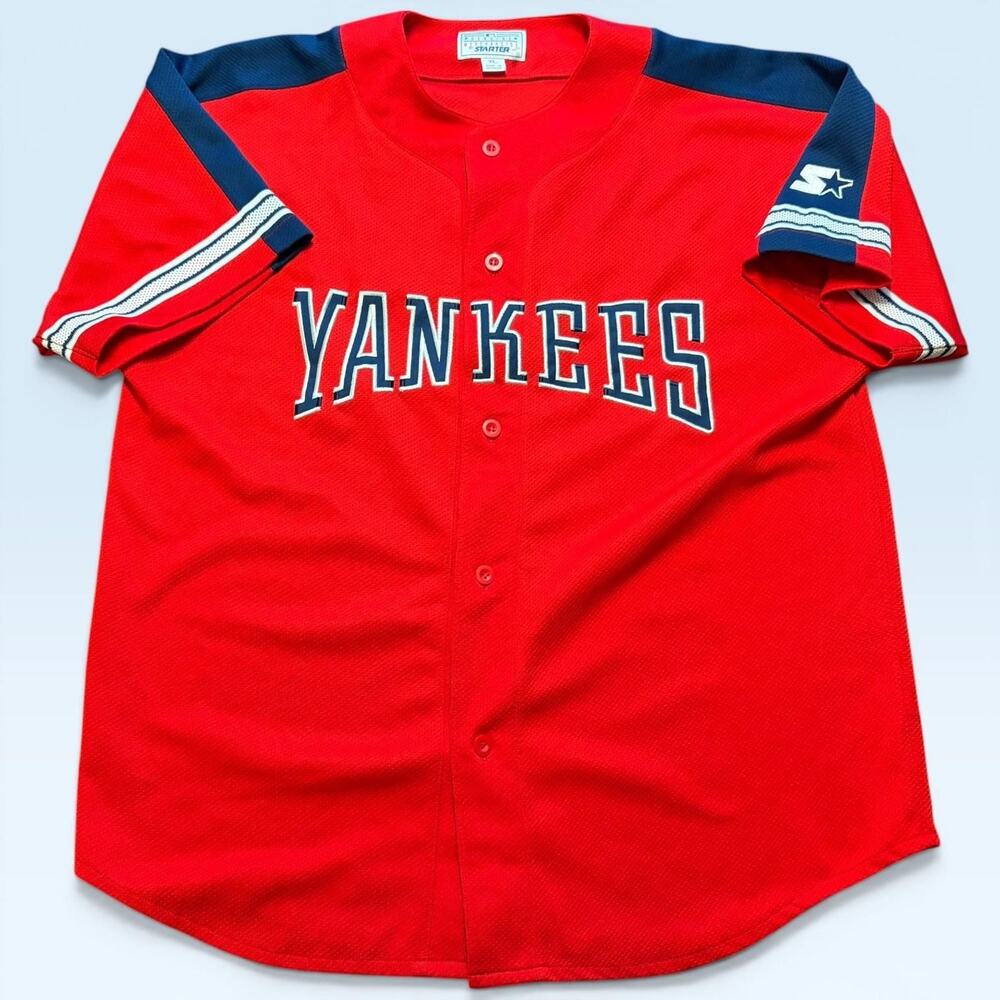 Vintage New York Yankees Baseball Jersey Mens XL Red MLB Baseball Starter 90s